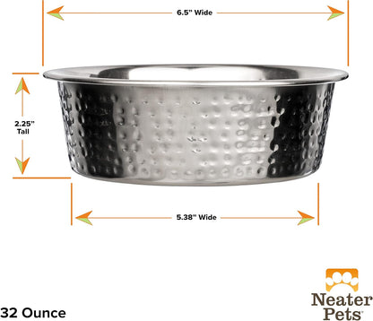 Hammered Decorative Designer Bowls - Luxury Style Premium Dog and Cat Dishes (Medium, Stainless)
