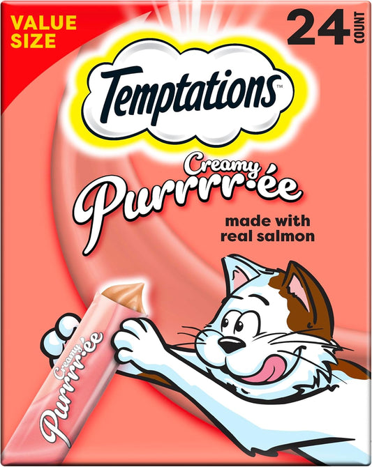 Creamy Puree Squeezable Lickable Cat Treats, Wet Cat Treats with Salmon, 0.42 Oz. Tubes, 24 Count