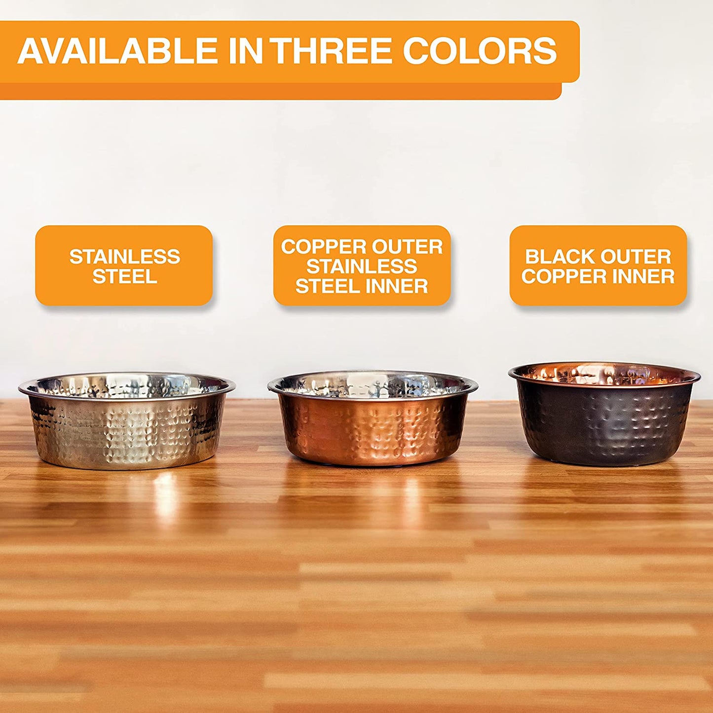 Hammered Decorative Designer Bowls - Luxury Style Premium Dog and Cat Dishes (Medium, Stainless)