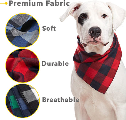 Dog Bandana 4 Pack - Dog Bandanas Boy, Girl, Premium Durable Soft Lightweight Fabric, Buffalo Plaid Scarf for Small Dogs, Cats Pets, Black and White, Red, Green, Blue, Small
