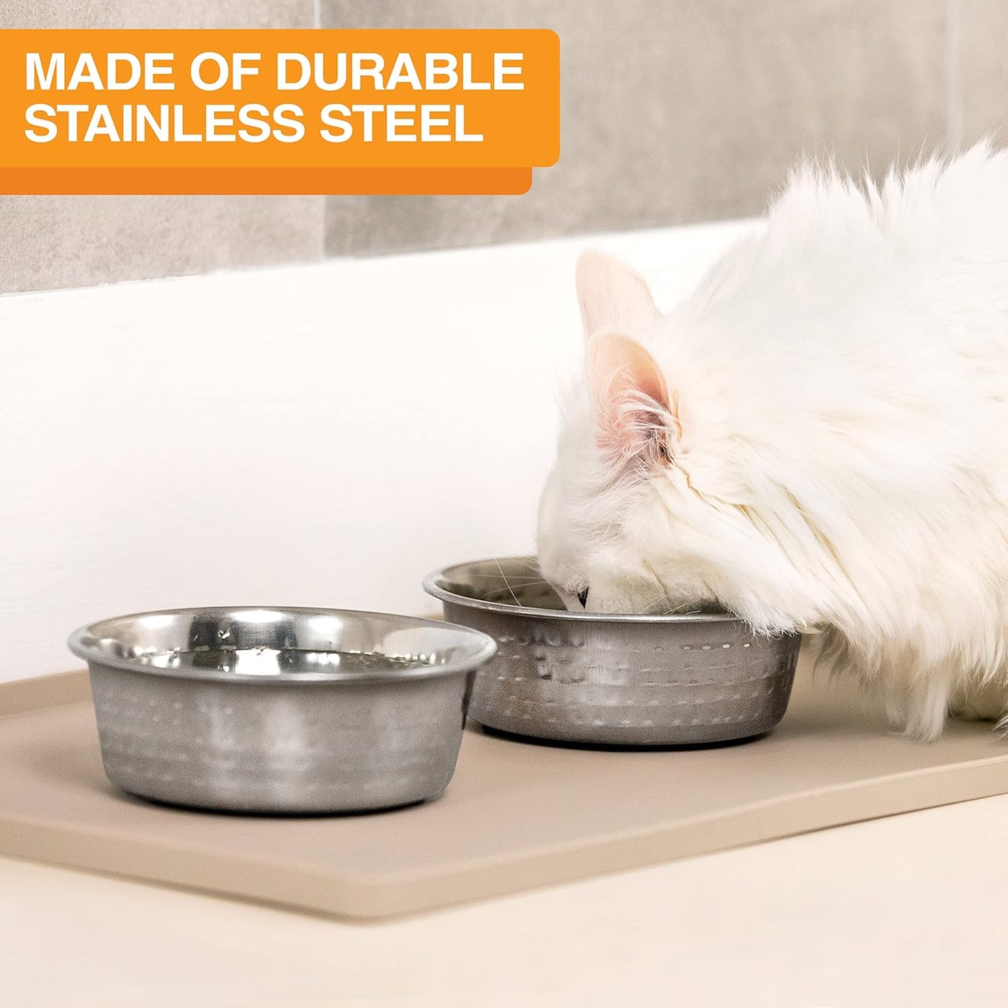 Hammered Decorative Designer Bowls - Luxury Style Premium Dog and Cat Dishes (Medium, Stainless)