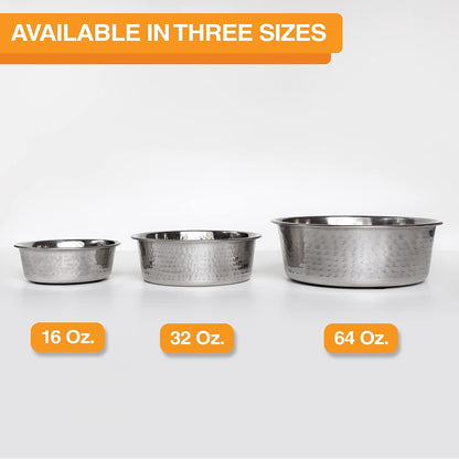 Hammered Decorative Designer Bowls - Luxury Style Premium Dog and Cat Dishes (Medium, Stainless)